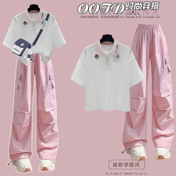 款百搭宽松学院风POLO领短袖T恤